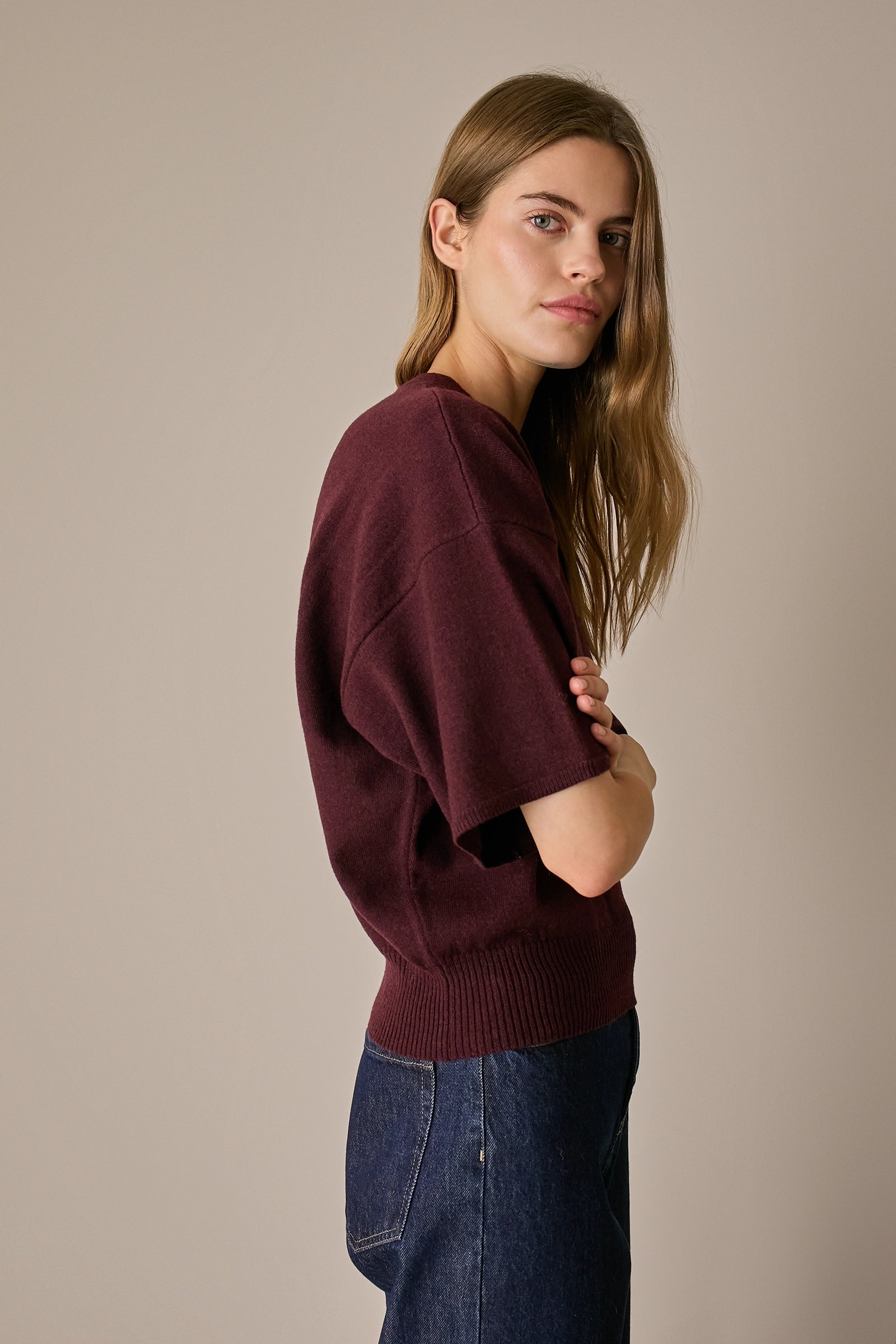 Maglia in lana e cashmere a mezze maniche