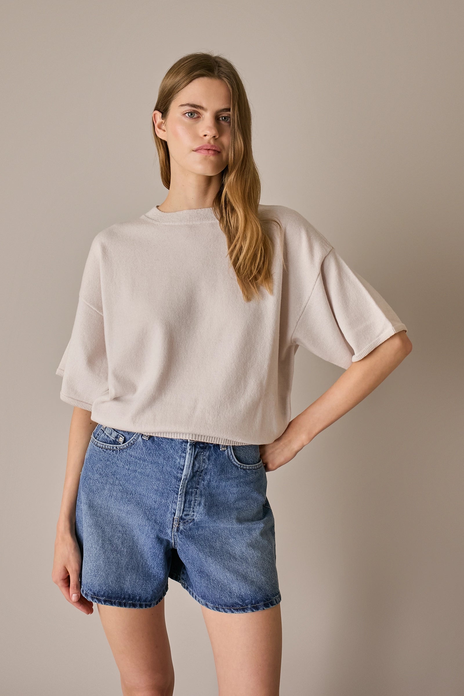 Maglia in lana e cashmere a mezze maniche