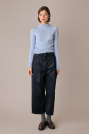 maglia collo a vulcano in alpaca e mohair antracite, made in italy