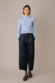 maglia collo a vulcano in alpaca e mohair, made in italy, azzurro