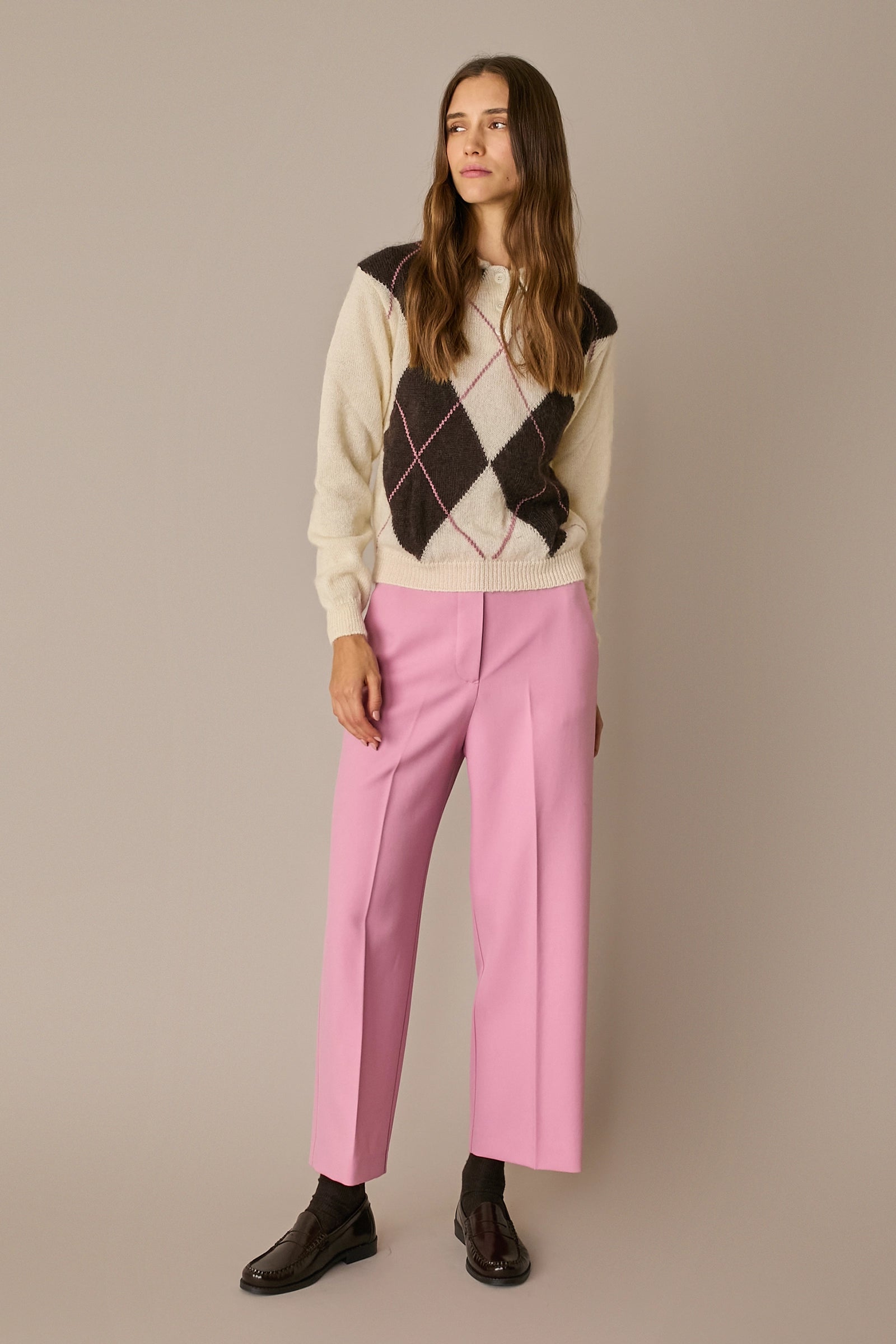 Mohair blend argyle polo sweater