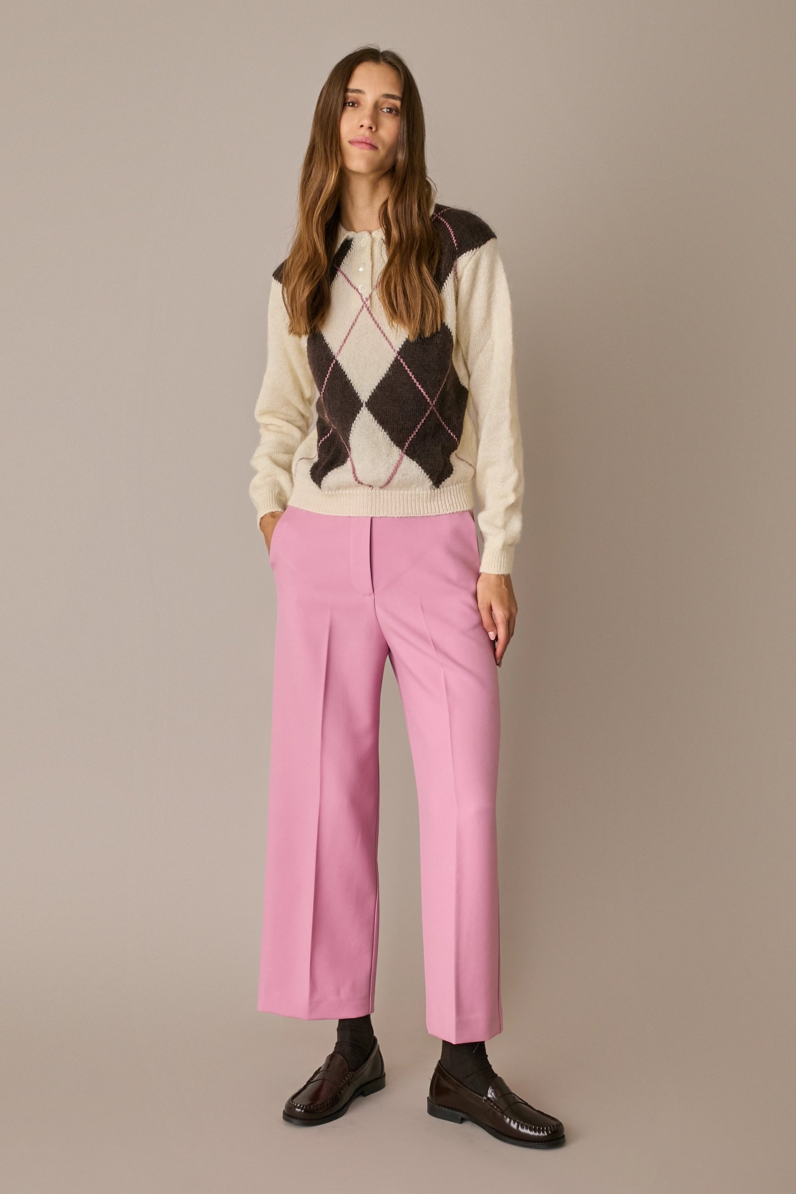 Mohair blend argyle polo sweater