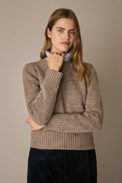 Cable-knit wool crewneck sweater