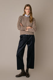 Cable-knit wool crewneck sweater