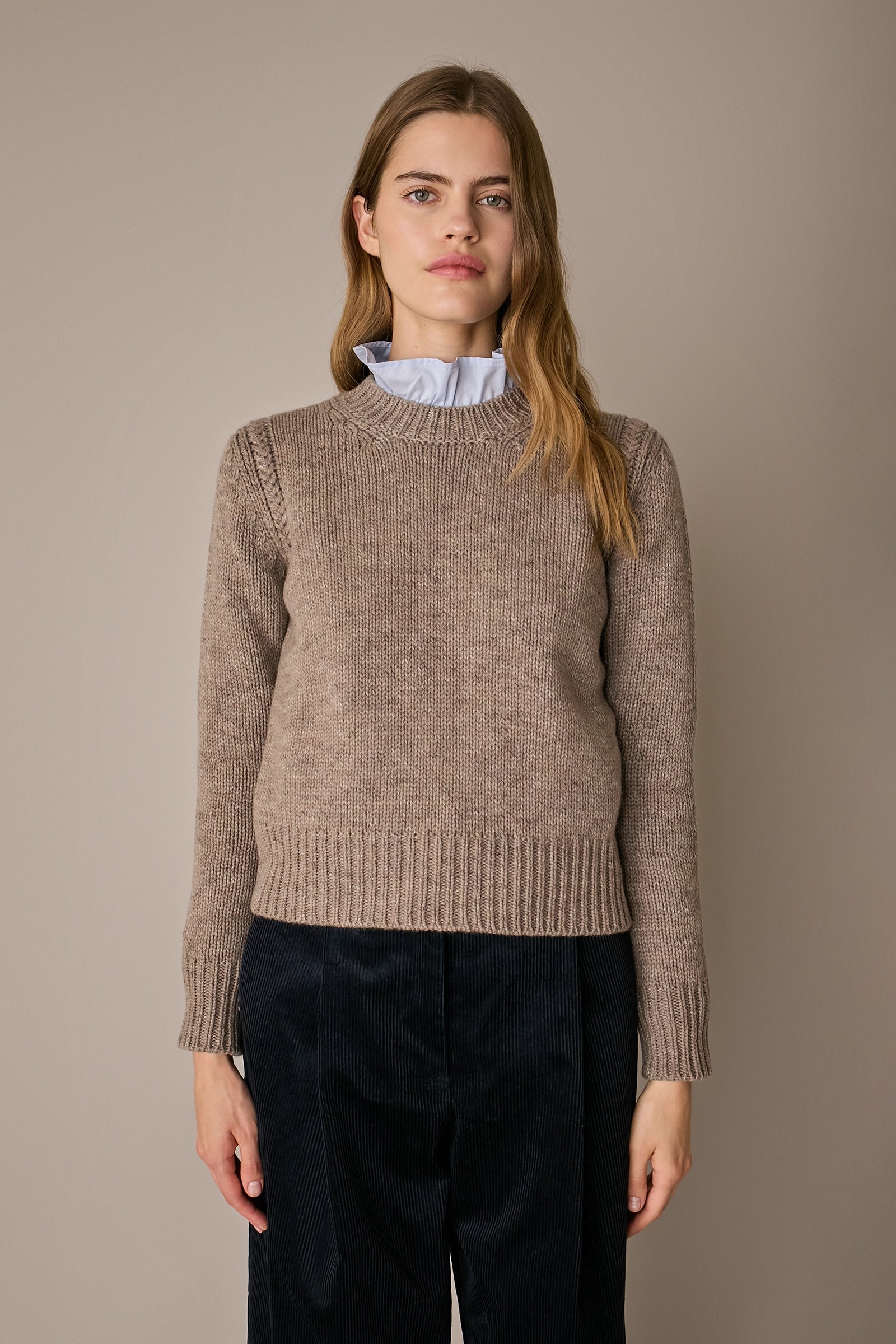 Cable-knit wool crewneck sweater