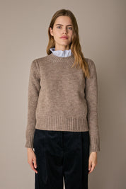 Cable-knit wool crewneck sweater