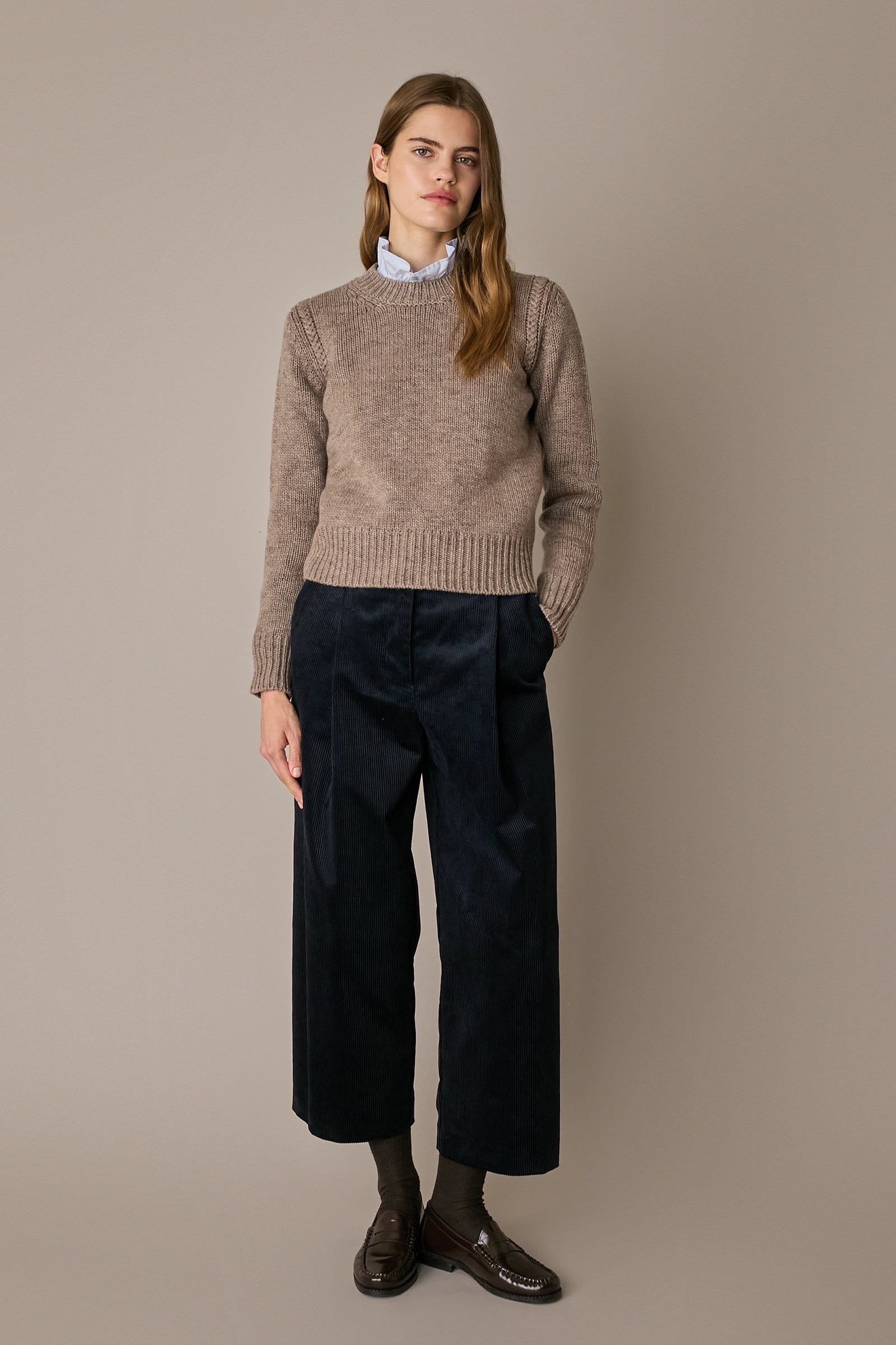 Cable-knit wool crewneck sweater