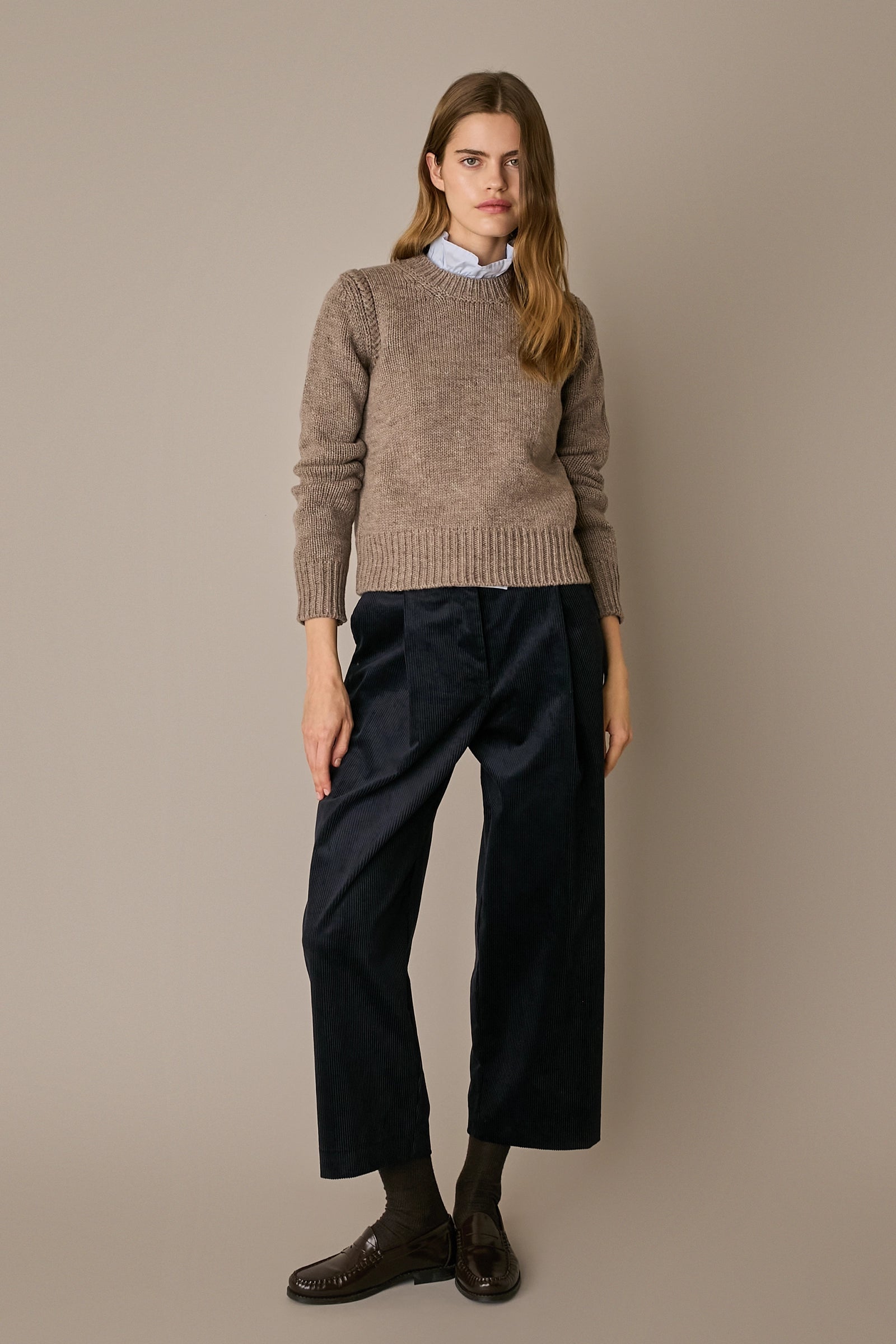 Cable-knit wool crewneck sweater