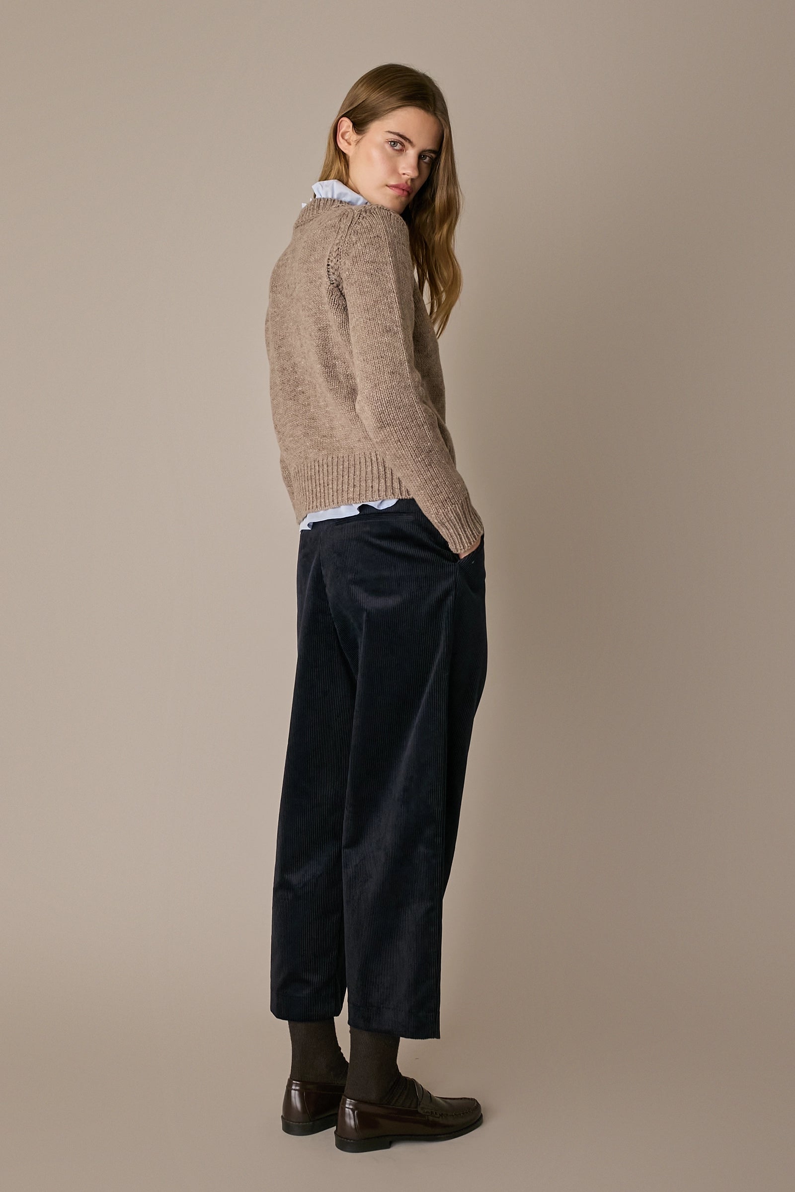 Cable-knit wool crewneck sweater