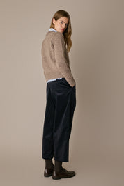 Cable-knit wool crewneck sweater