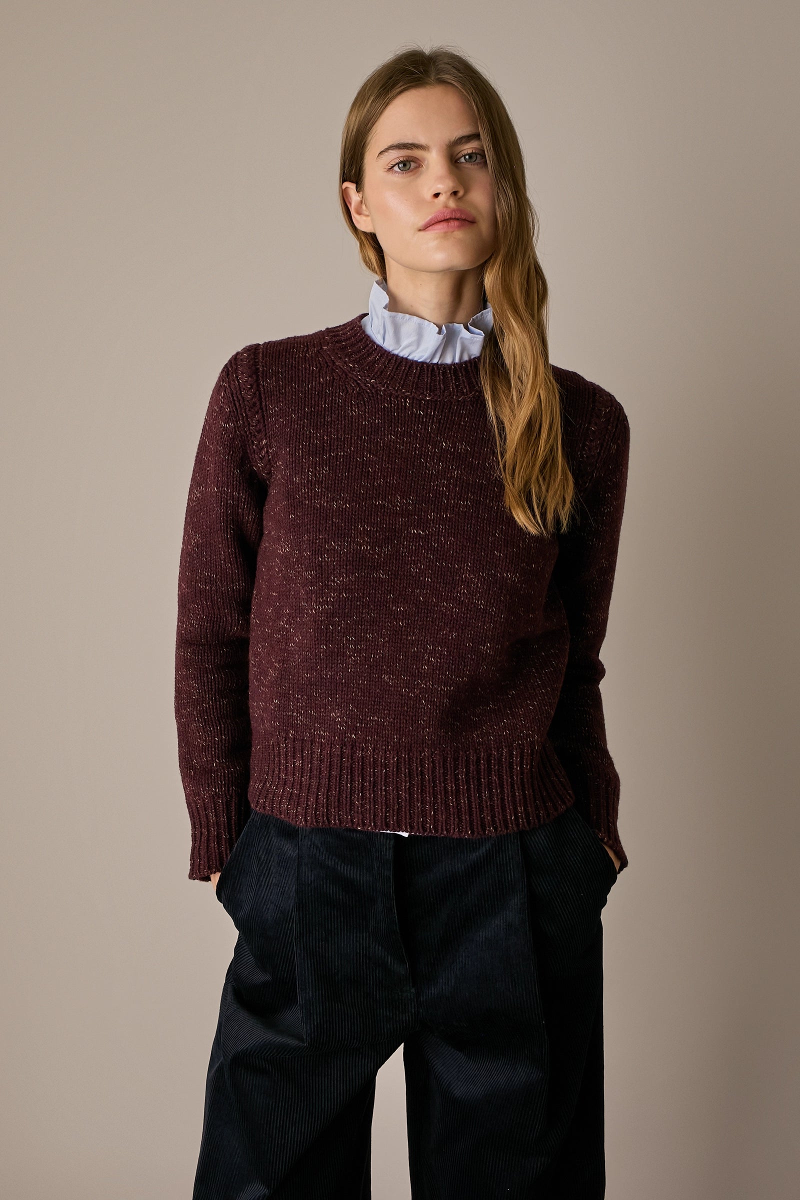 Cable-knit wool crewneck sweater
