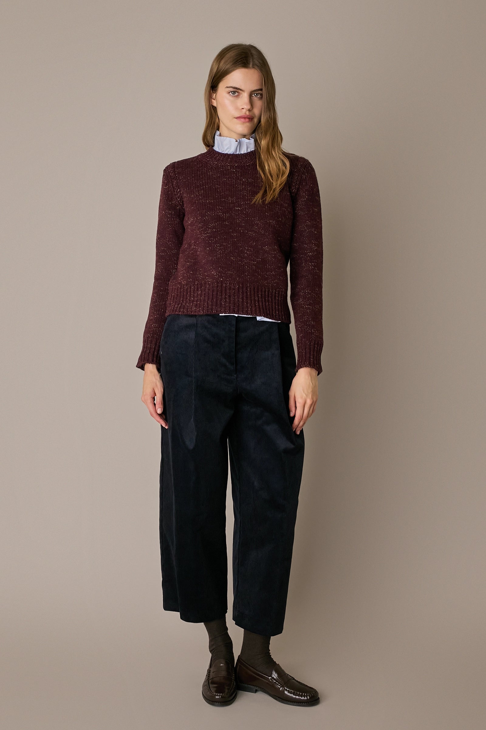 Cable-knit wool crewneck sweater