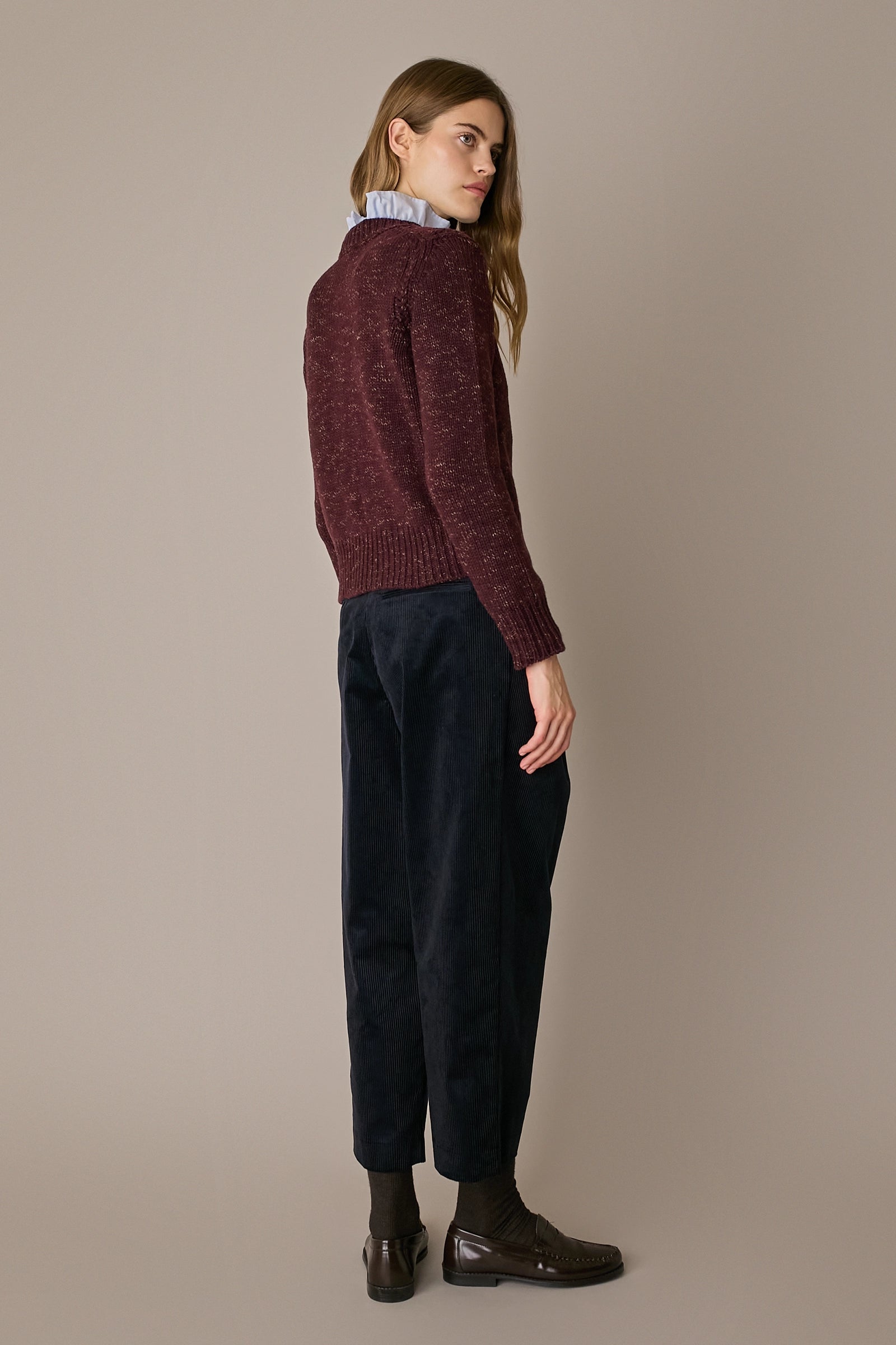 Cable-knit wool crewneck sweater