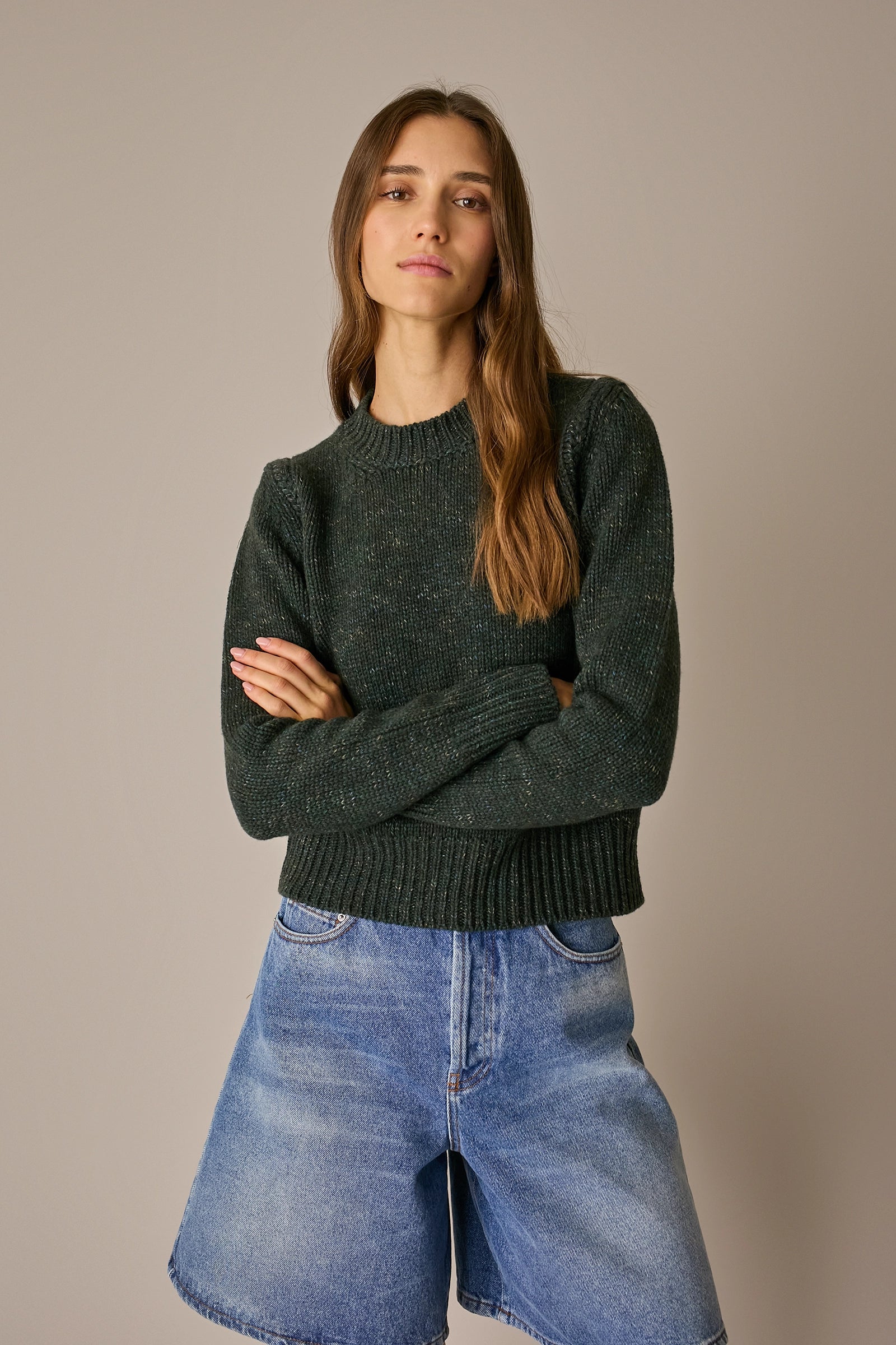 Cable-knit wool crewneck sweater