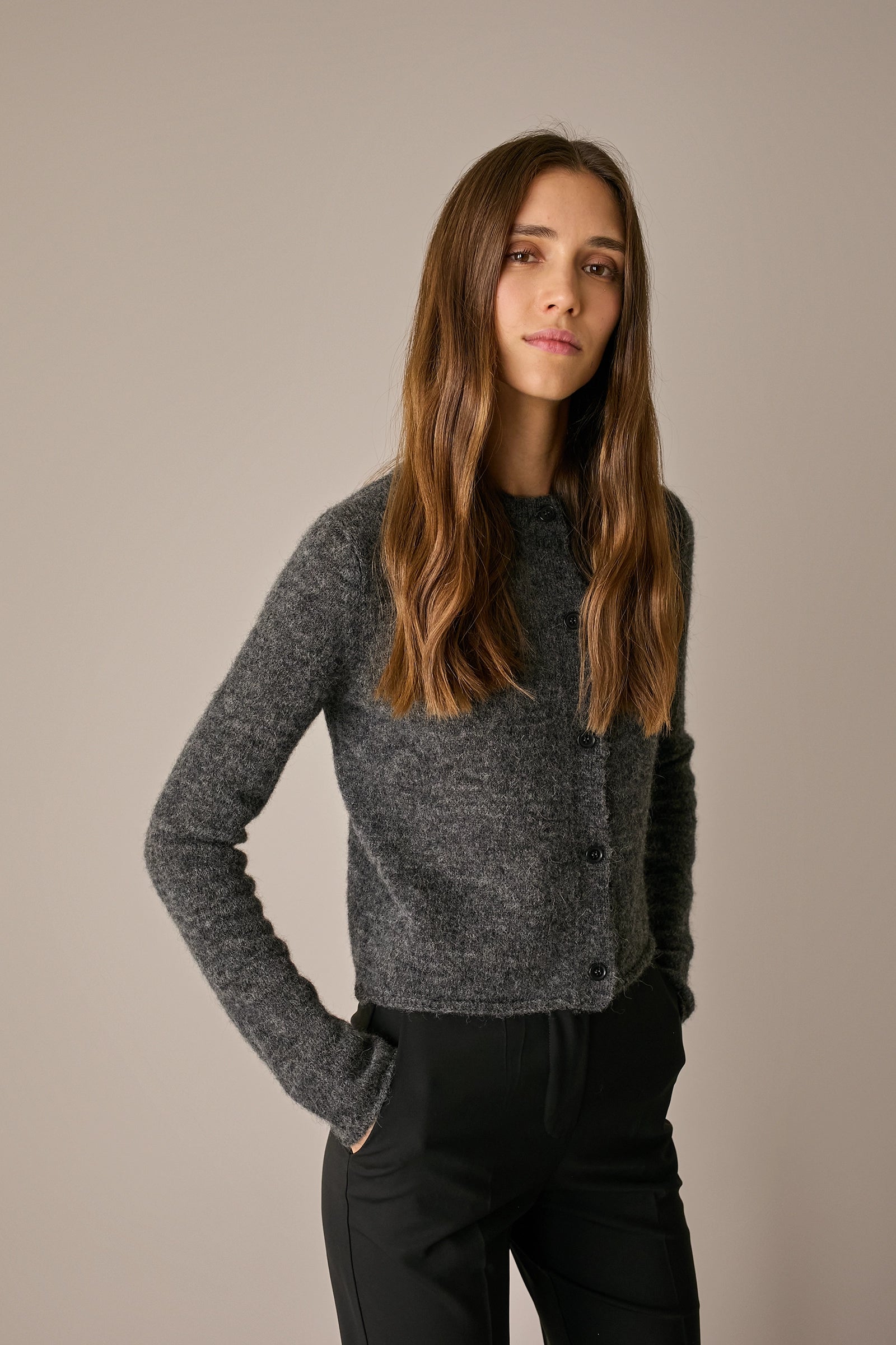 Alpaca blend crewneck cardigan