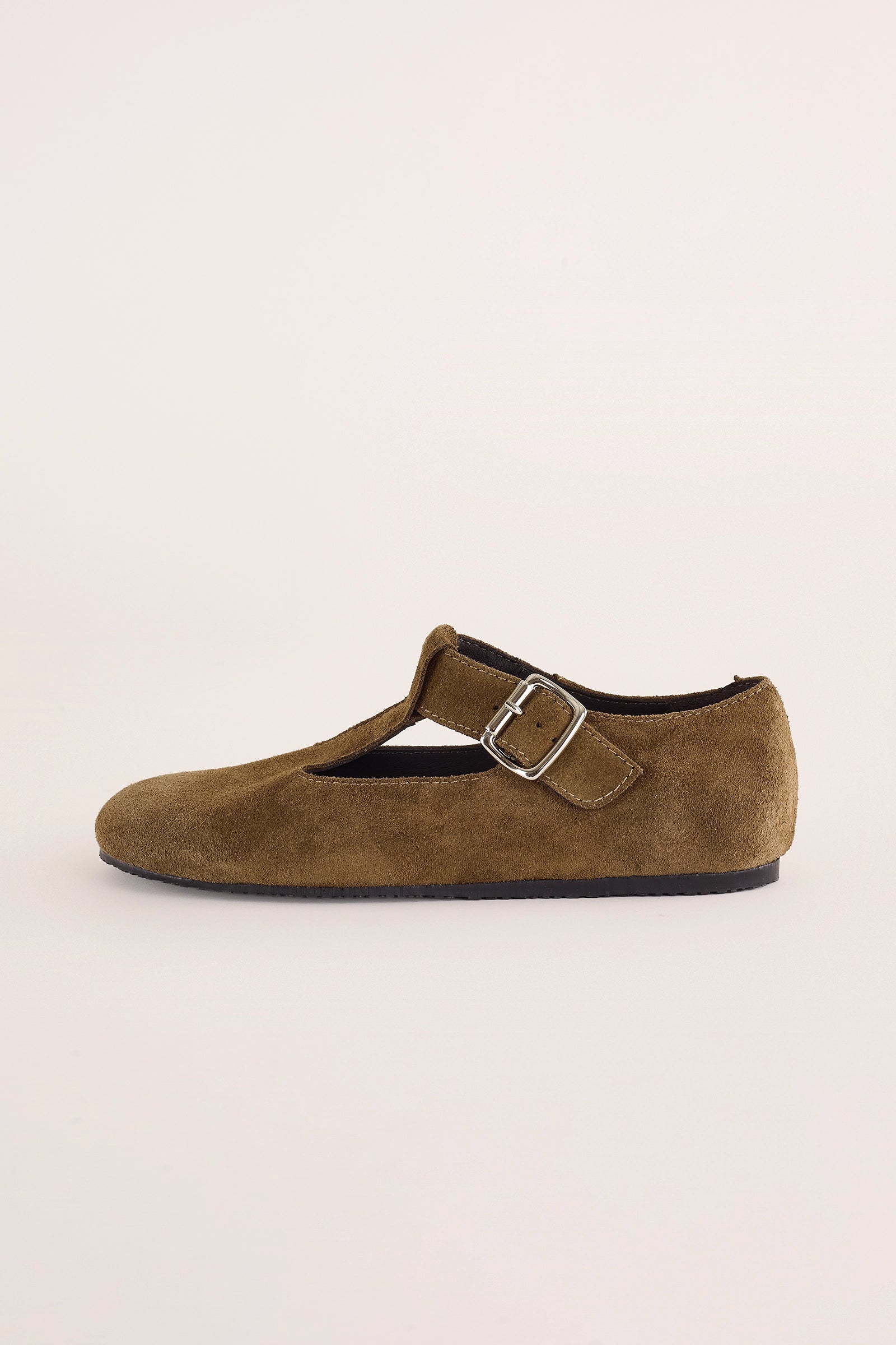scarpe t-bar con suola in gomma camoscio tabacco, pelle scamosciata