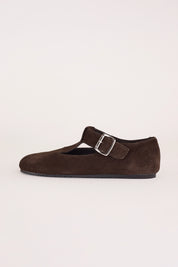 scarpe t-bar con suola in gomma, made in italy, camoscio bruciato