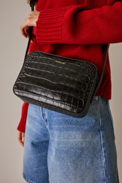 Croco print mini rectangular shoulder bag