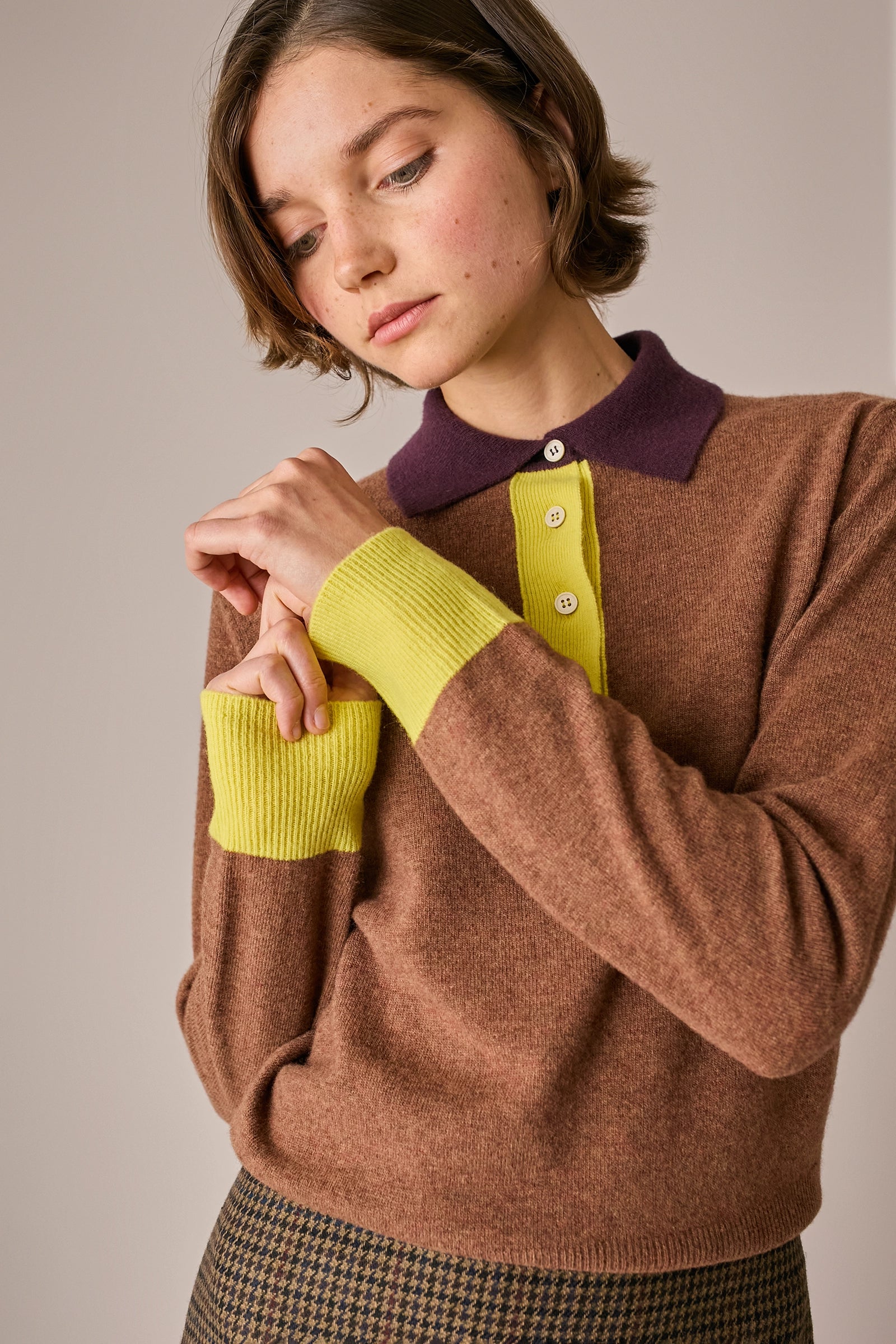 polo colour block marrone, collo a polo