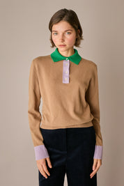 polo colour block, colletto, polsini e abbottonatura a contrasto, biscotto
