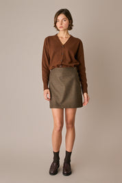 cardigan in lana con scollo a v, made in italy, marrone