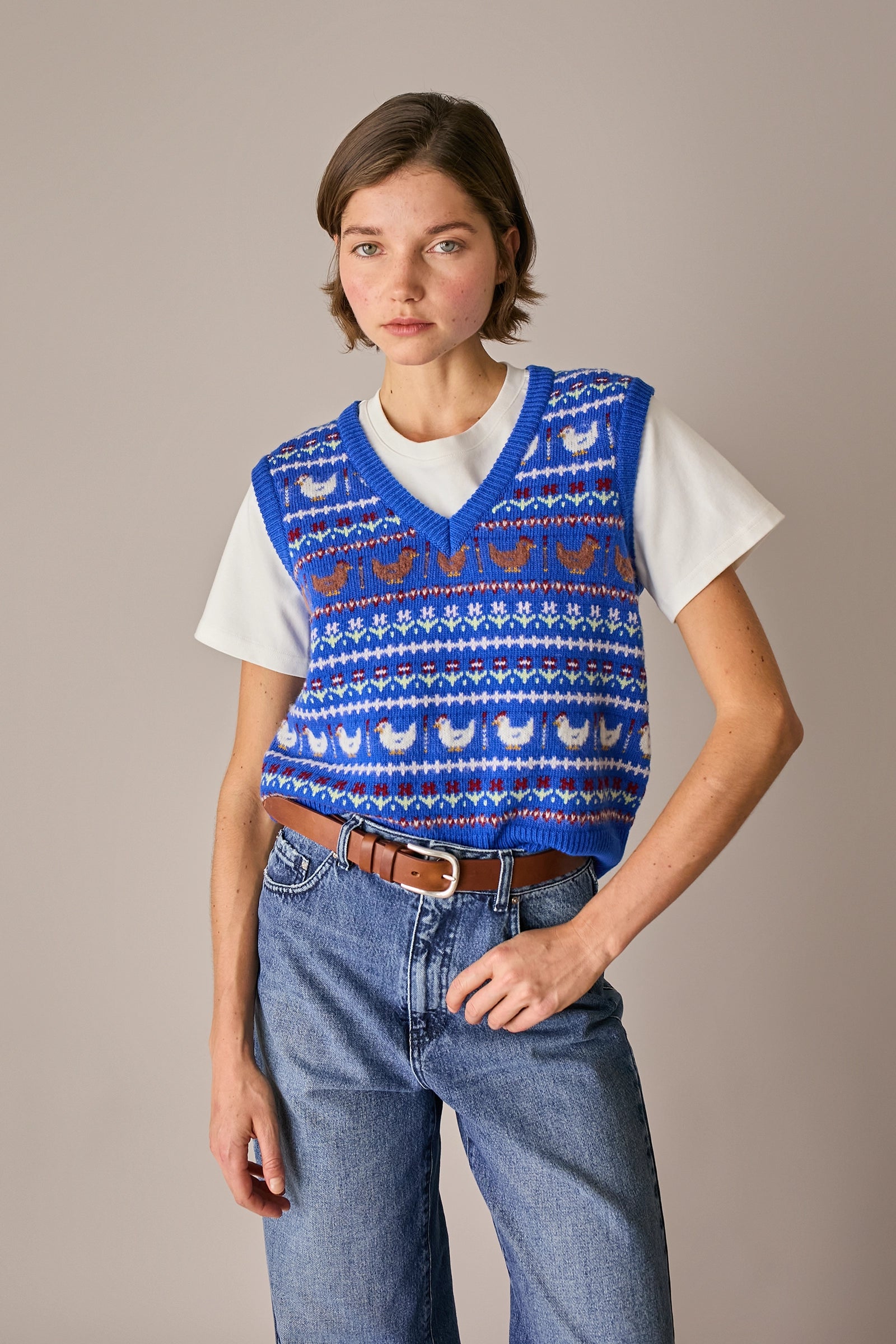 gilet chicken run bluette, scollo a v
