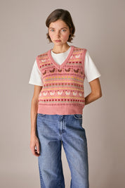gilet chicken run rosa antico, orlo a costine