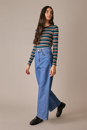 maglia a costine millerighe bluette, modello girocollo a costine