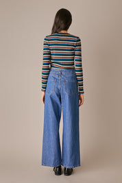 maglia a costine millerighe, modello girocollo a costine, bluette