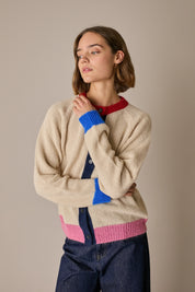 Alpaca blend color-block cardigan
