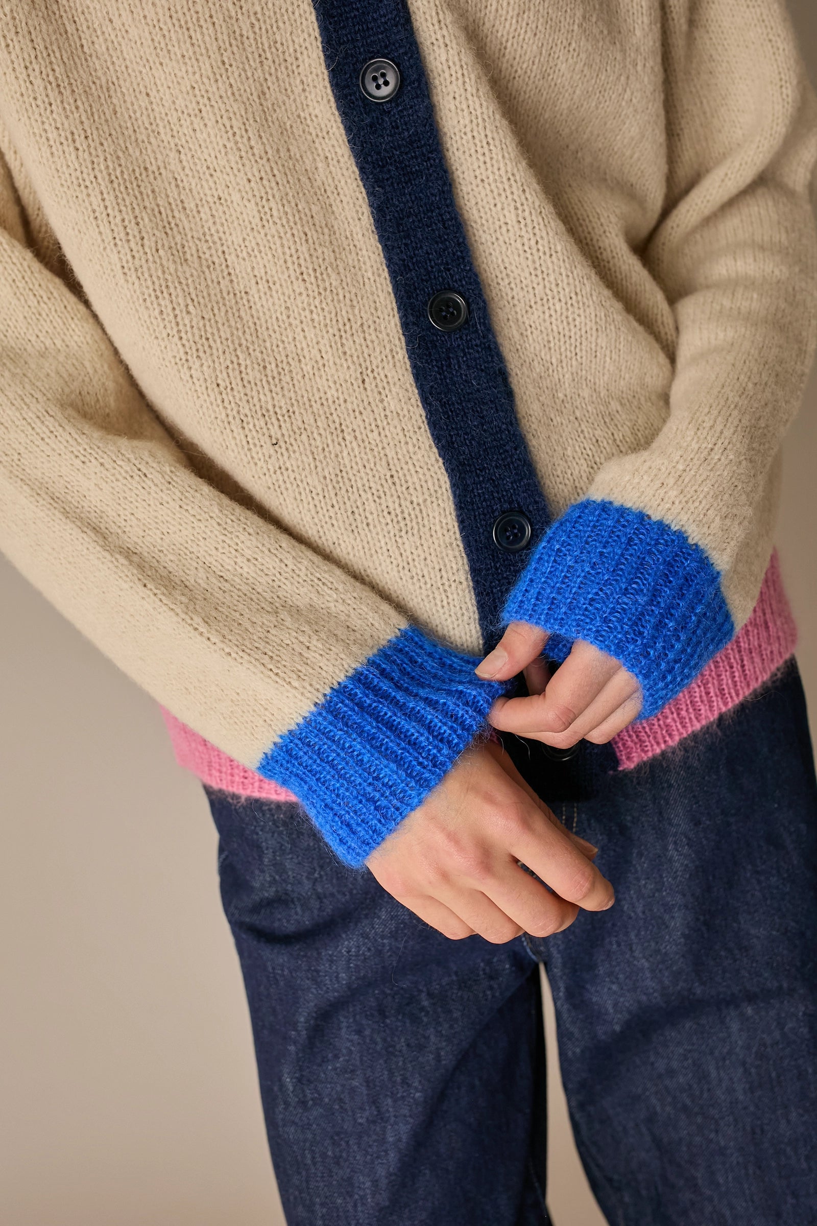 Alpaca blend color-block cardigan