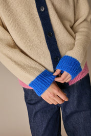Alpaca blend color-block cardigan