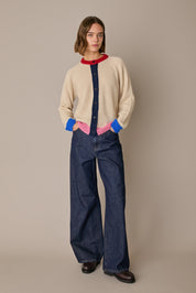 Alpaca blend color-block cardigan