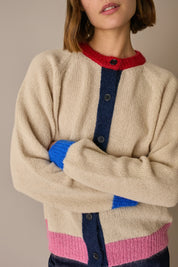 Alpaca blend color-block cardigan