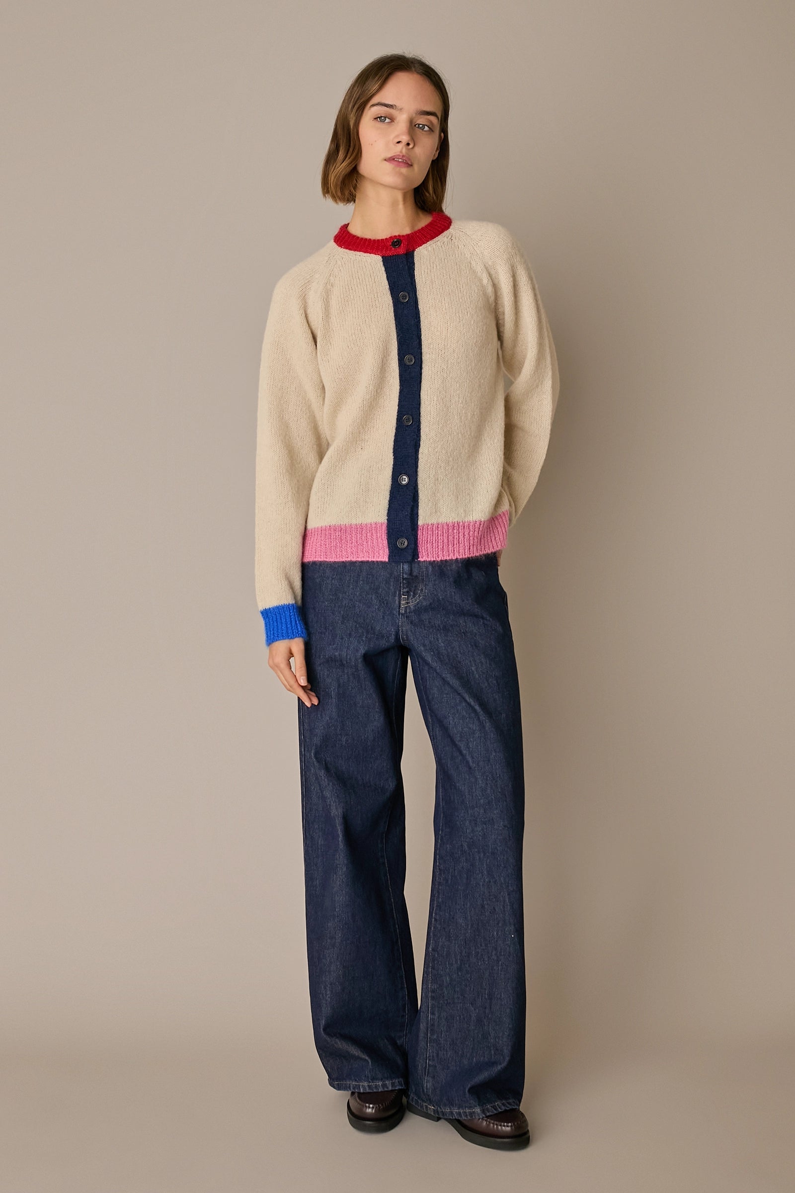 Alpaca blend color-block cardigan