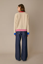 Alpaca blend color-block cardigan