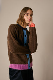 Alpaca blend color-block cardigan
