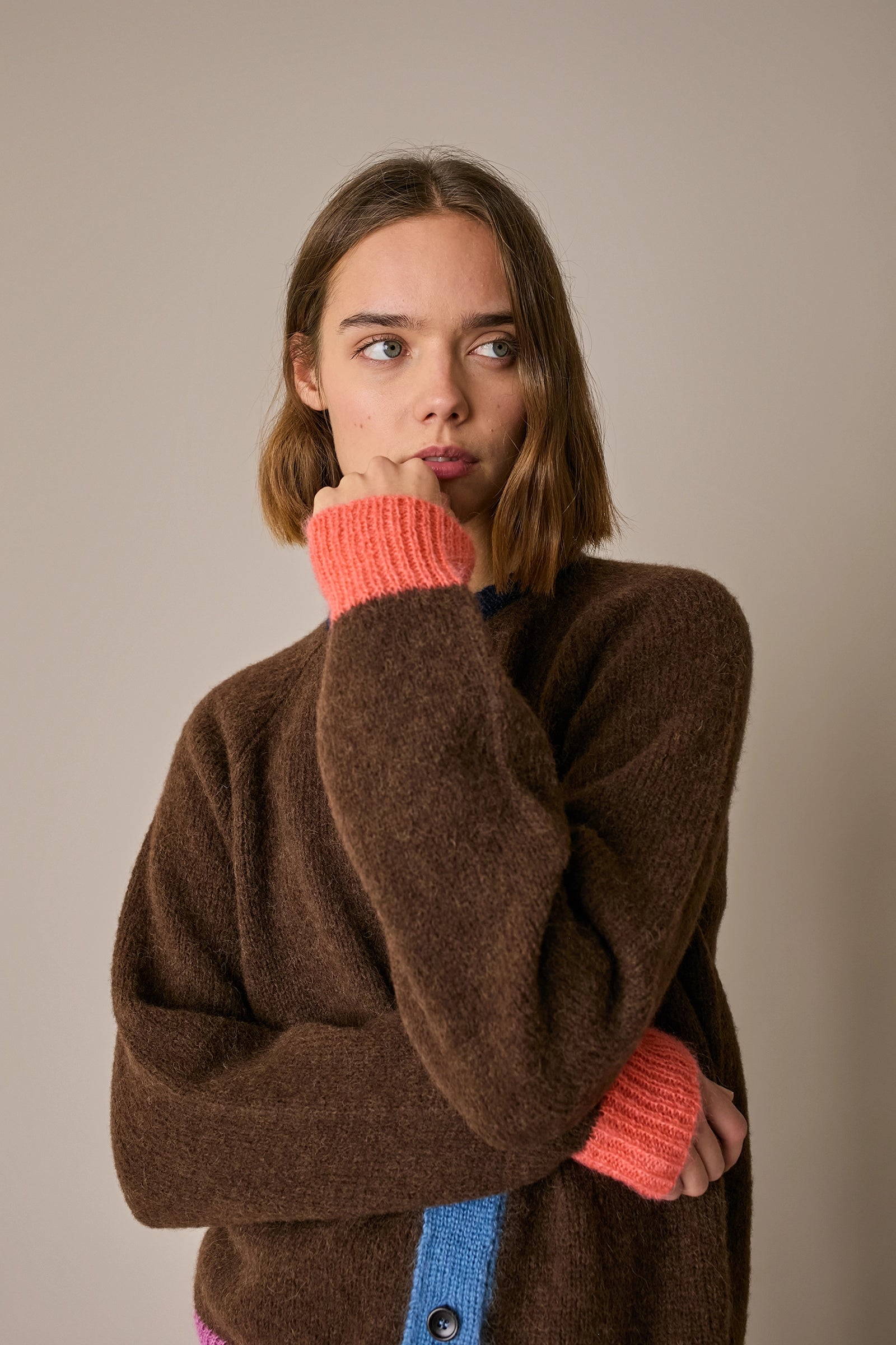 Alpaca blend color-block cardigan