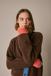Alpaca blend color-block cardigan