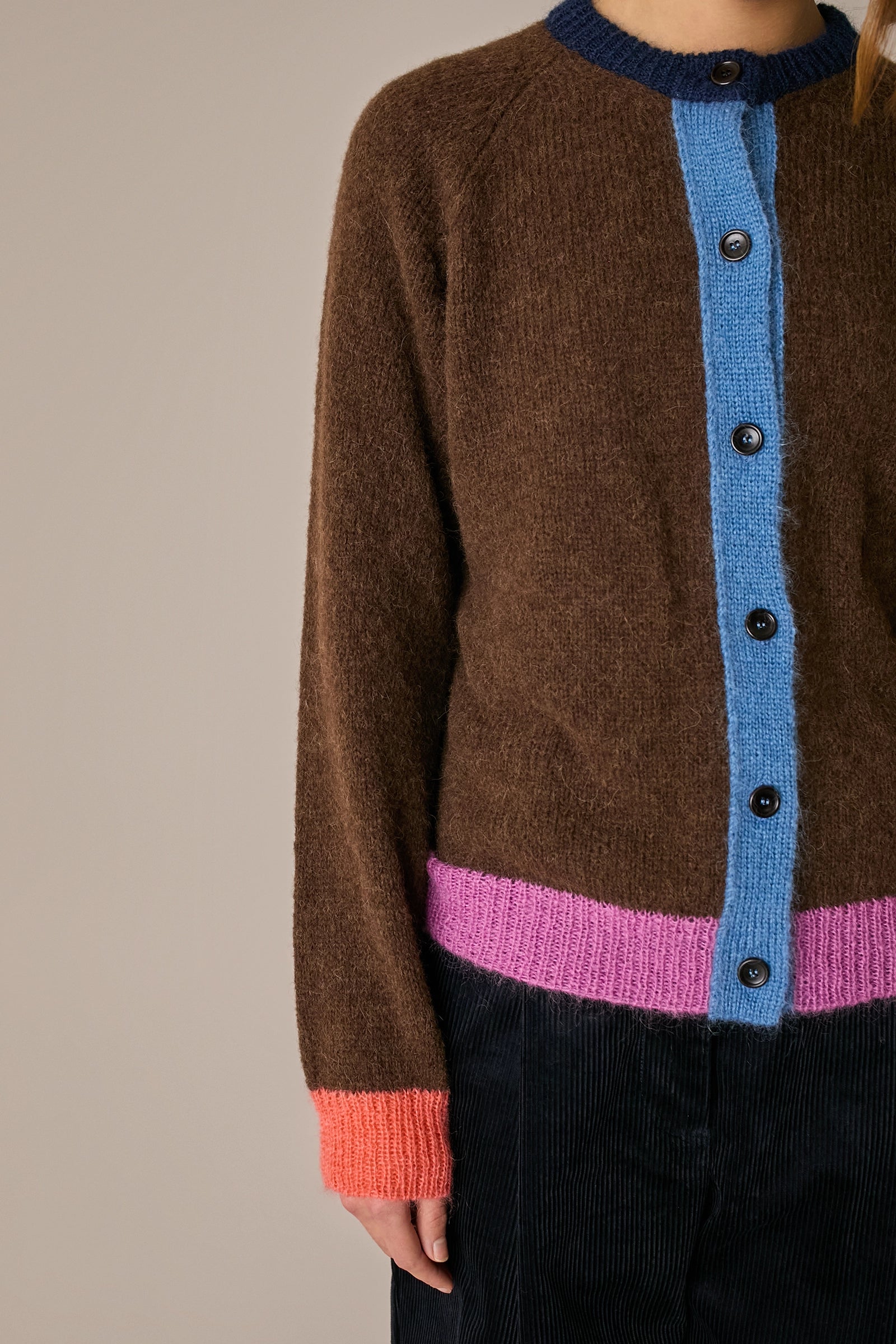 Alpaca blend color-block cardigan