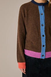 Alpaca blend color-block cardigan