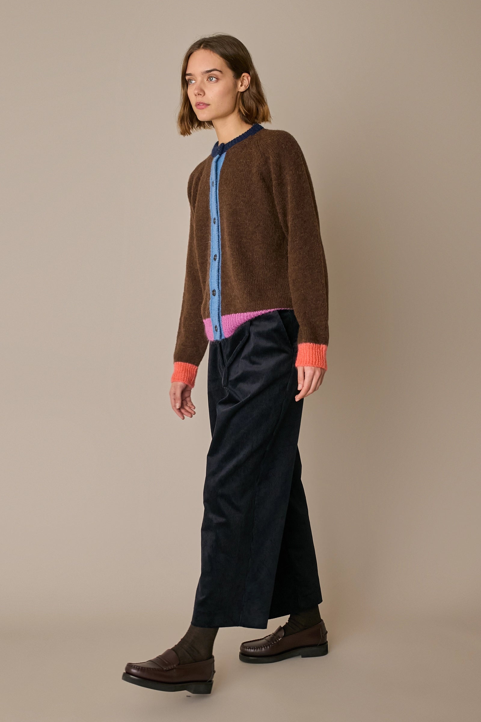 Alpaca blend color-block cardigan