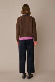 Alpaca blend color-block cardigan