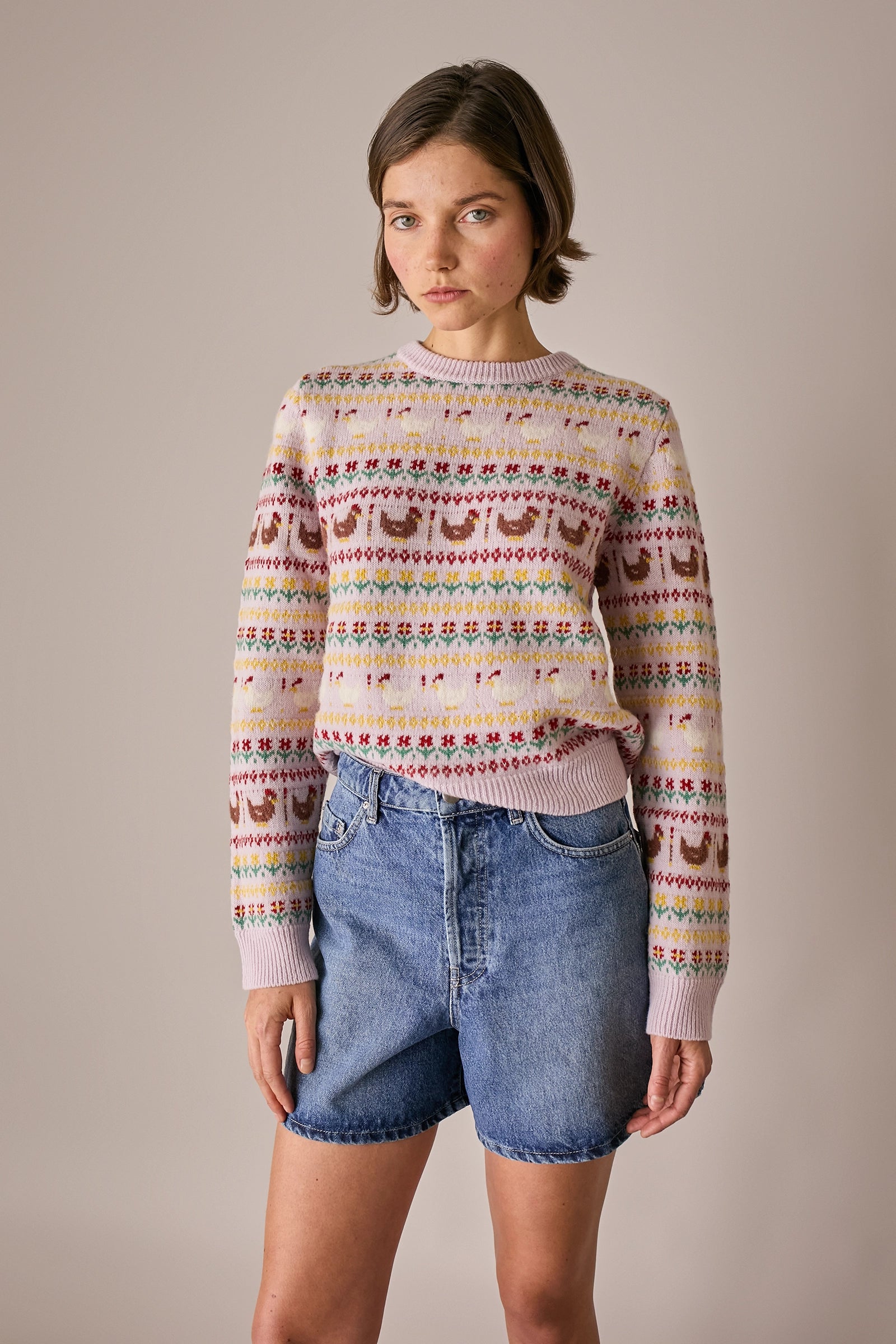 maglia chicken run cipria, modello girocollo
