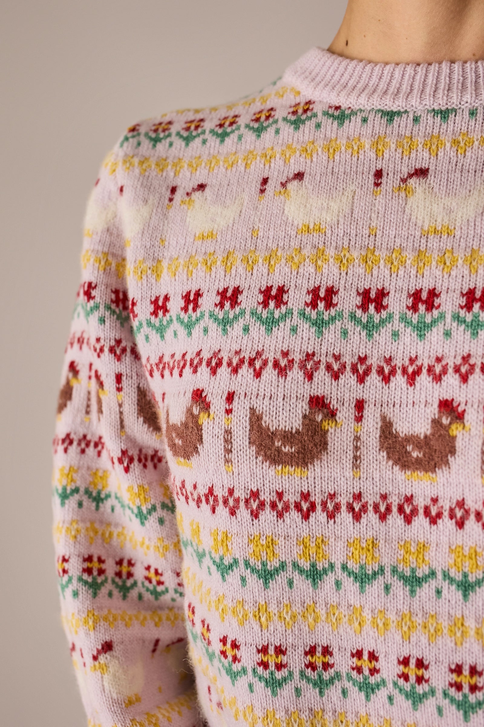 maglia chicken run, modello girocollo, cipria
