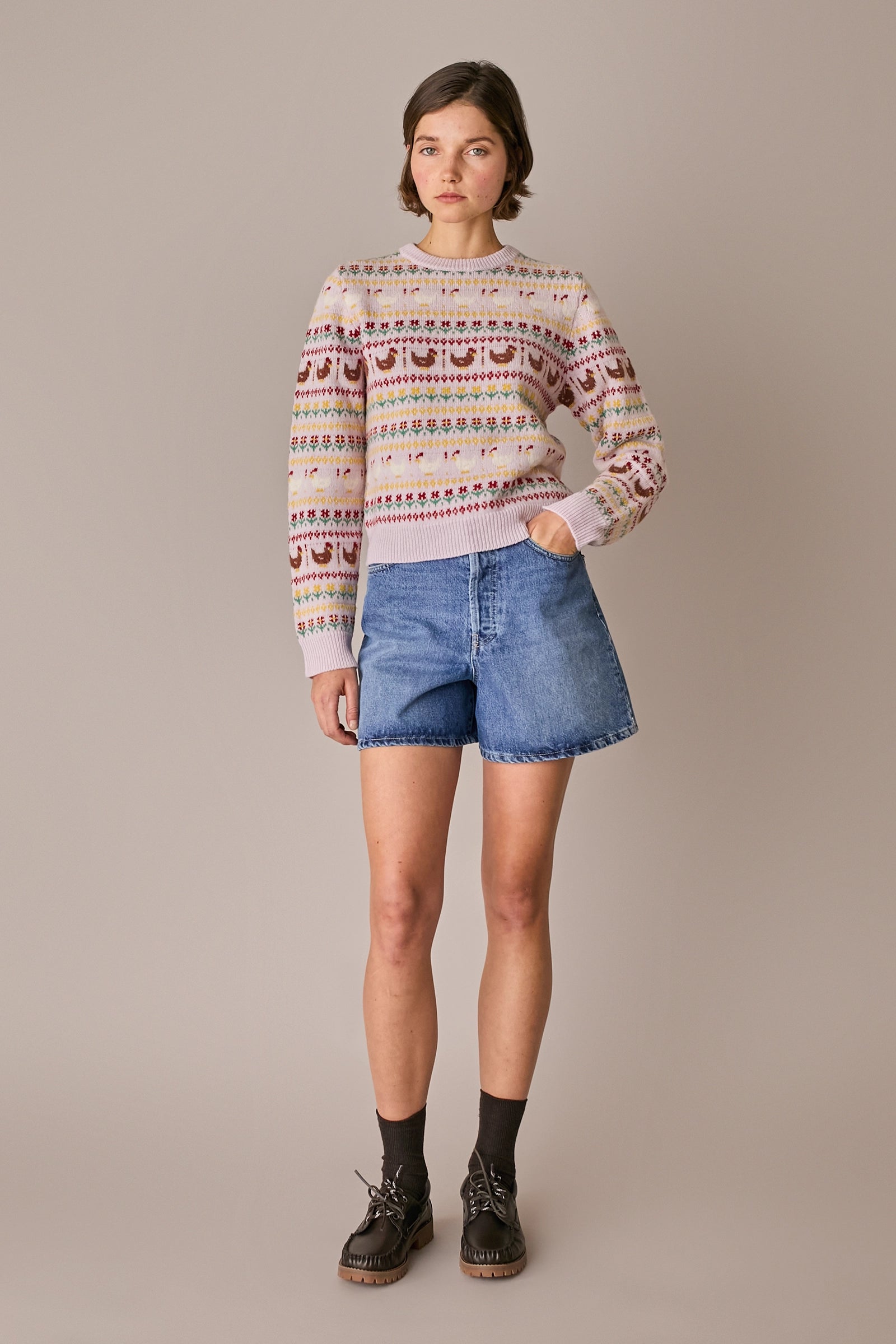 maglia chicken run abisso, collo, orlo e polsini a costine