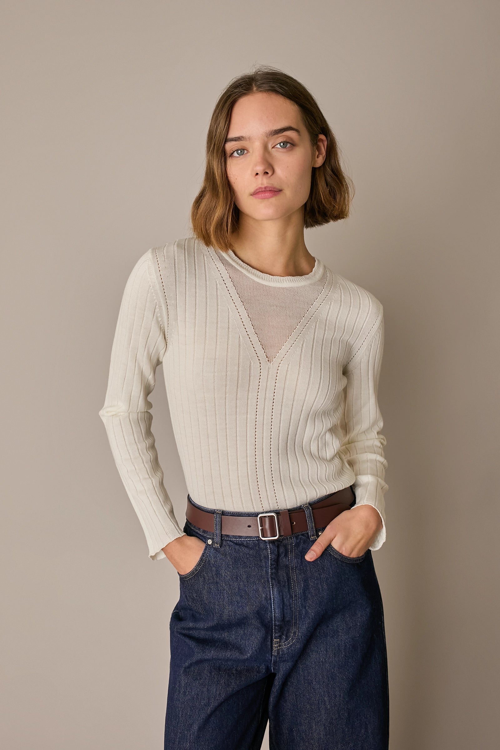 Fine virgin wool sweater with openwork details