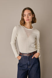 Fine virgin wool sweater with openwork details