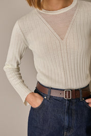 Fine virgin wool sweater with openwork details
